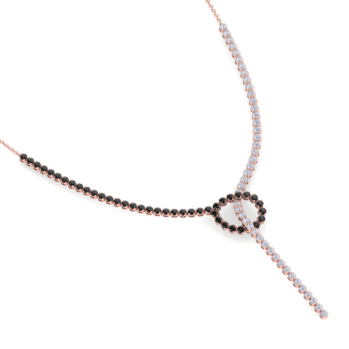 Black and White Natural Diamond Lariat Necklace Rose Gold 14K 18K