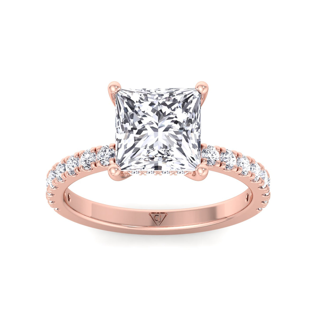 Madella - Princess Shape Hidden Halo Diamond Engagement Ring with Pave Band - Gem Jewelers Co