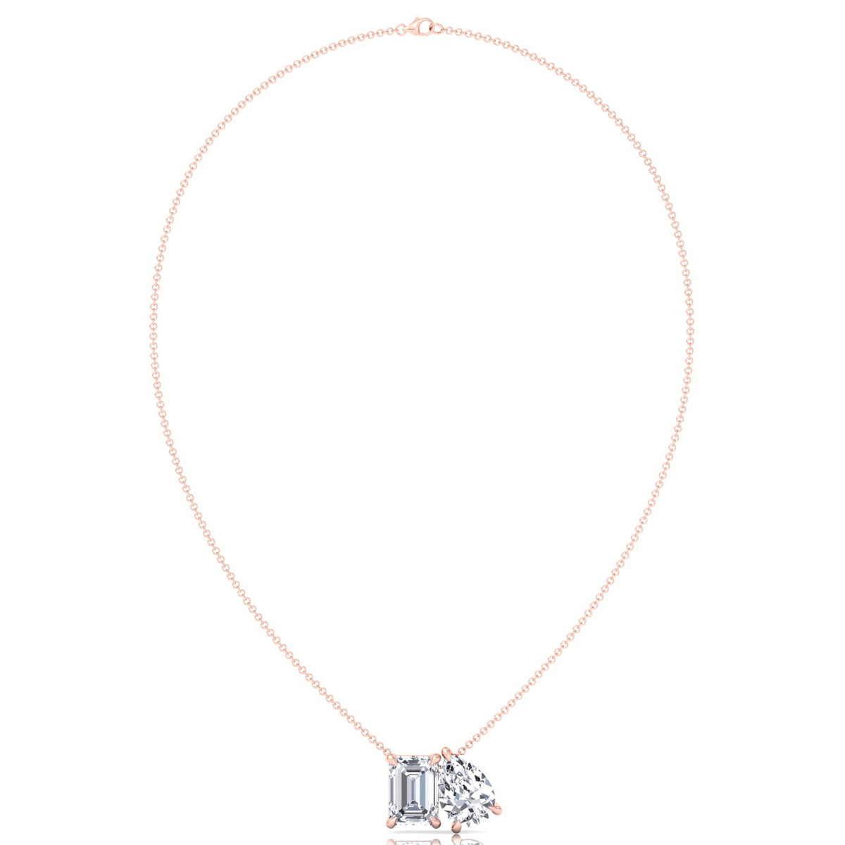 Toi Et Moi Pear & Emerald Cut Natural Diamond Pendan-14K-18K-Rose Gold