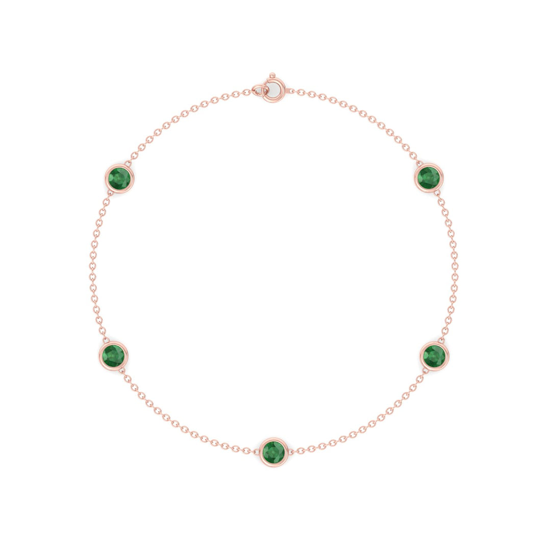 1.55CT Round Natural Green Emerald By The Yard Bracelet in Solid Gold