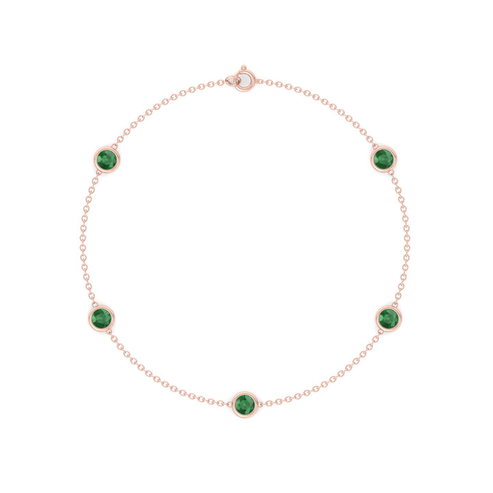 1.55CT Round Natural Green Emerald By The Yard Bracelet in Solid Gold