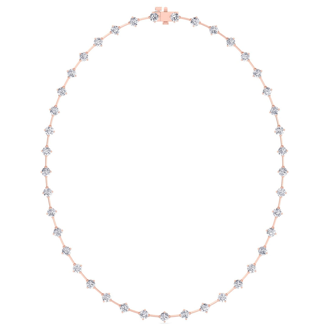 4-Prong Round Natural Diamond Bar Necklace Rose Gold 14K 18K
