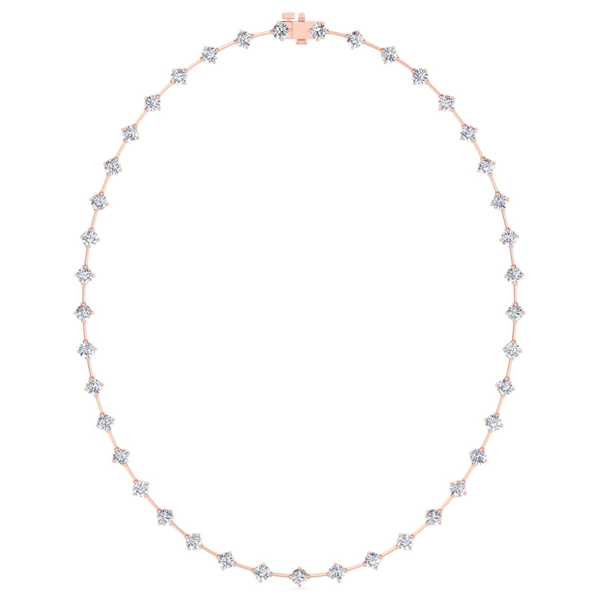 4-Prong Round Natural Diamond Bar Necklace Rose Gold 14K 18K