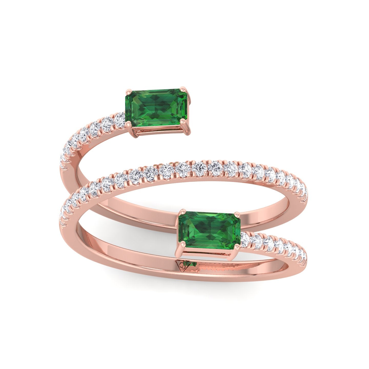 Valora - Green Emerald Spiral Pave Wrap Ring - Gem Jewelers Co