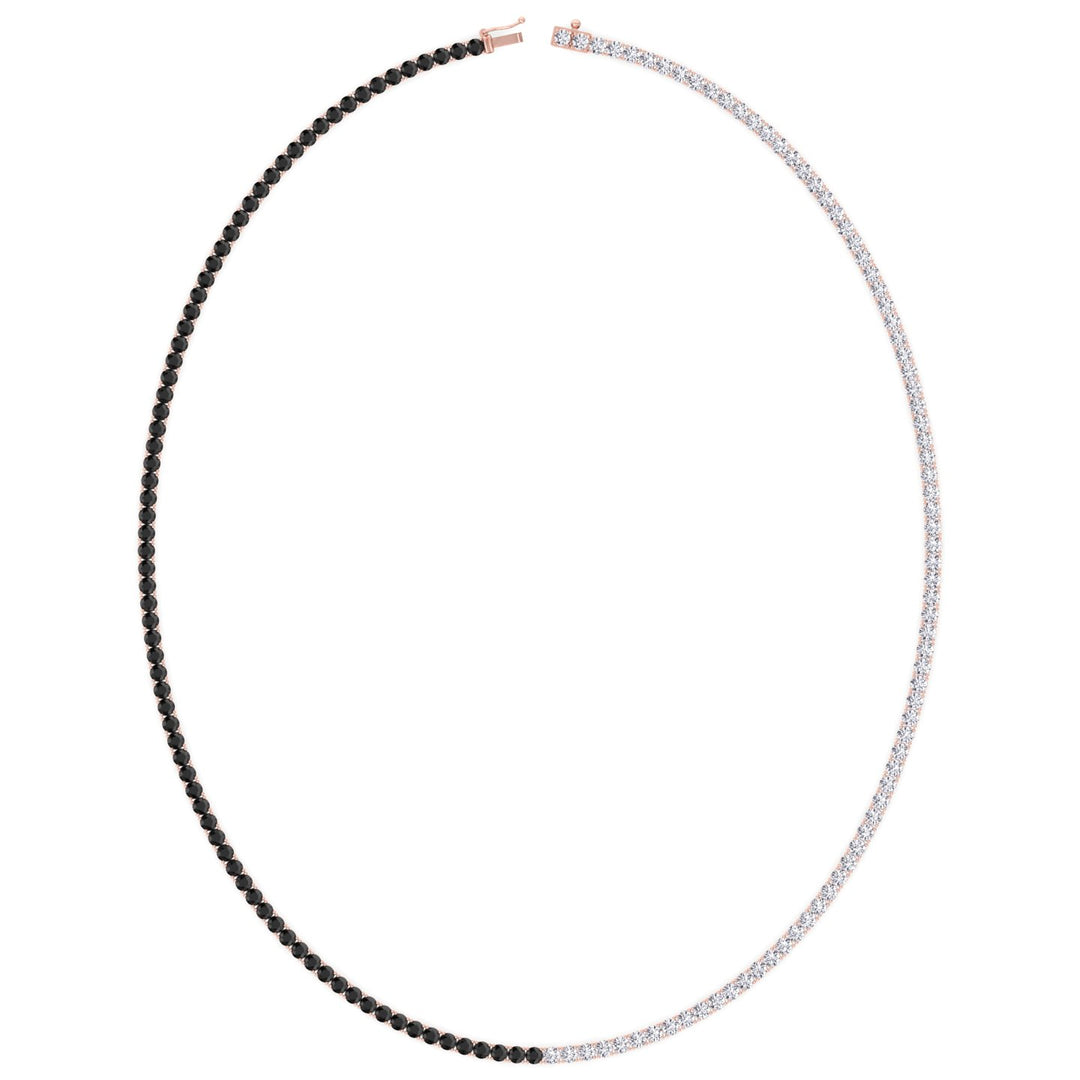 Natural Half Black and White Diamond Tennis Necklace Rose Gold 14K