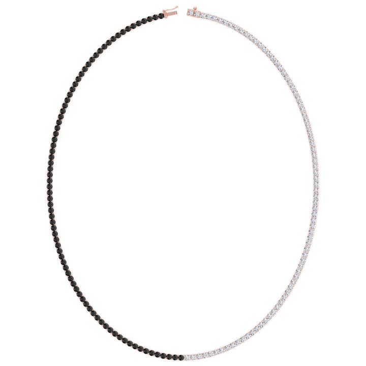 Natural Half Black and White Diamond Tennis Necklace Rose Gold 14K