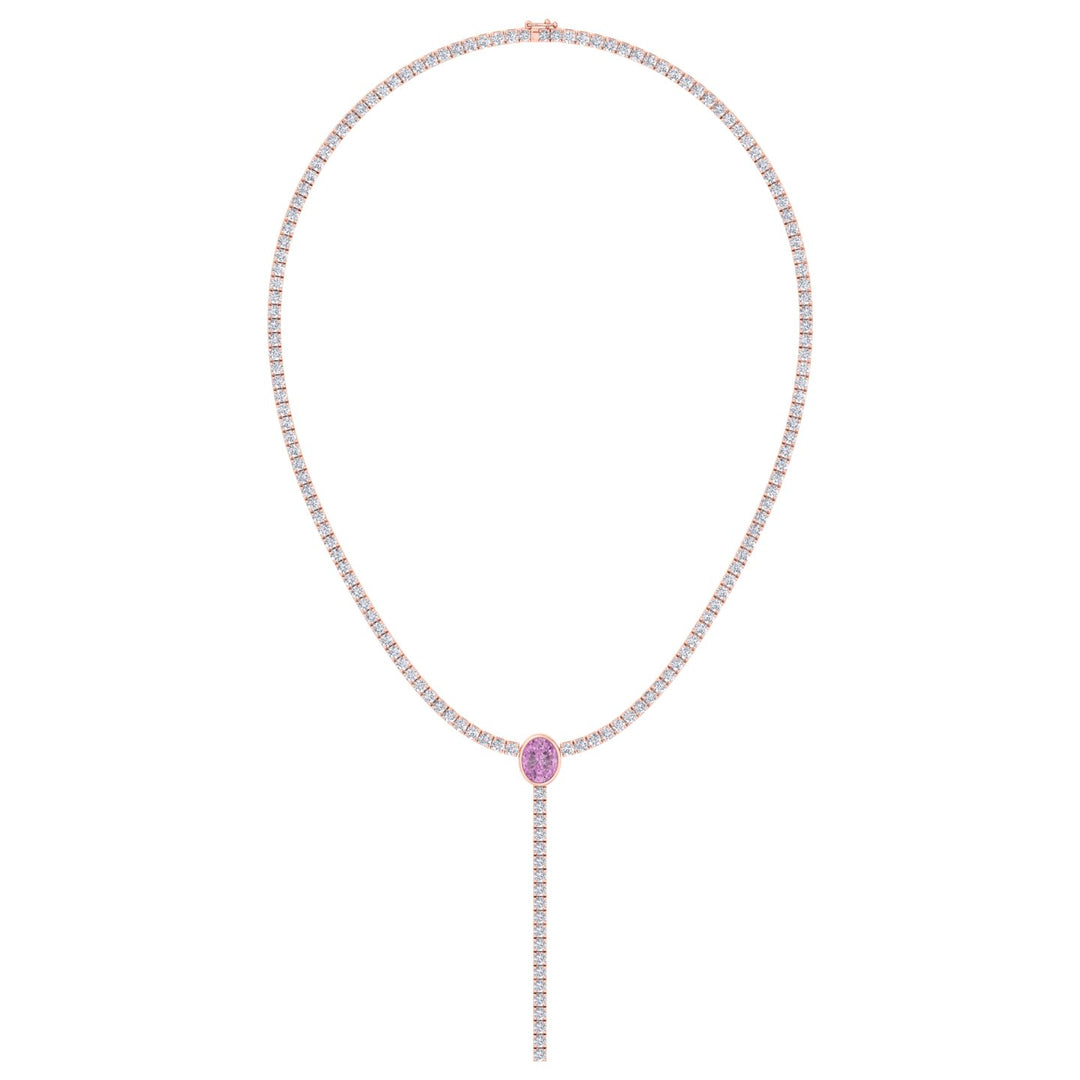 10.50CT T.W Round Natural Diamond Lariat Tennis Necklace with Natural Pink Sapphire Centerpiece