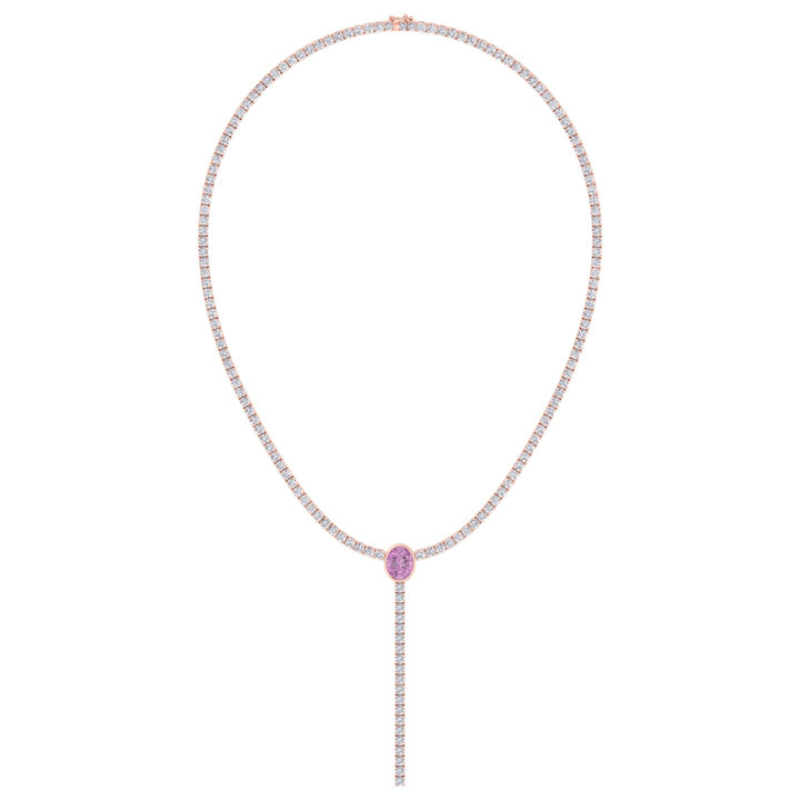 10.50CT T.W Round Natural Diamond Lariat Tennis Necklace with Natural Pink Sapphire Centerpiece