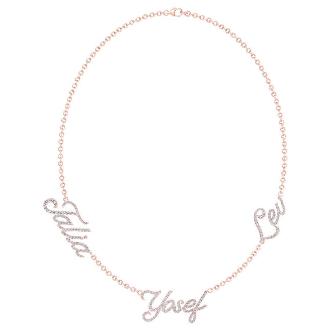 1.50CT T.W. Custom 3 Name Diamond Necklace - Gem Jewelers Co