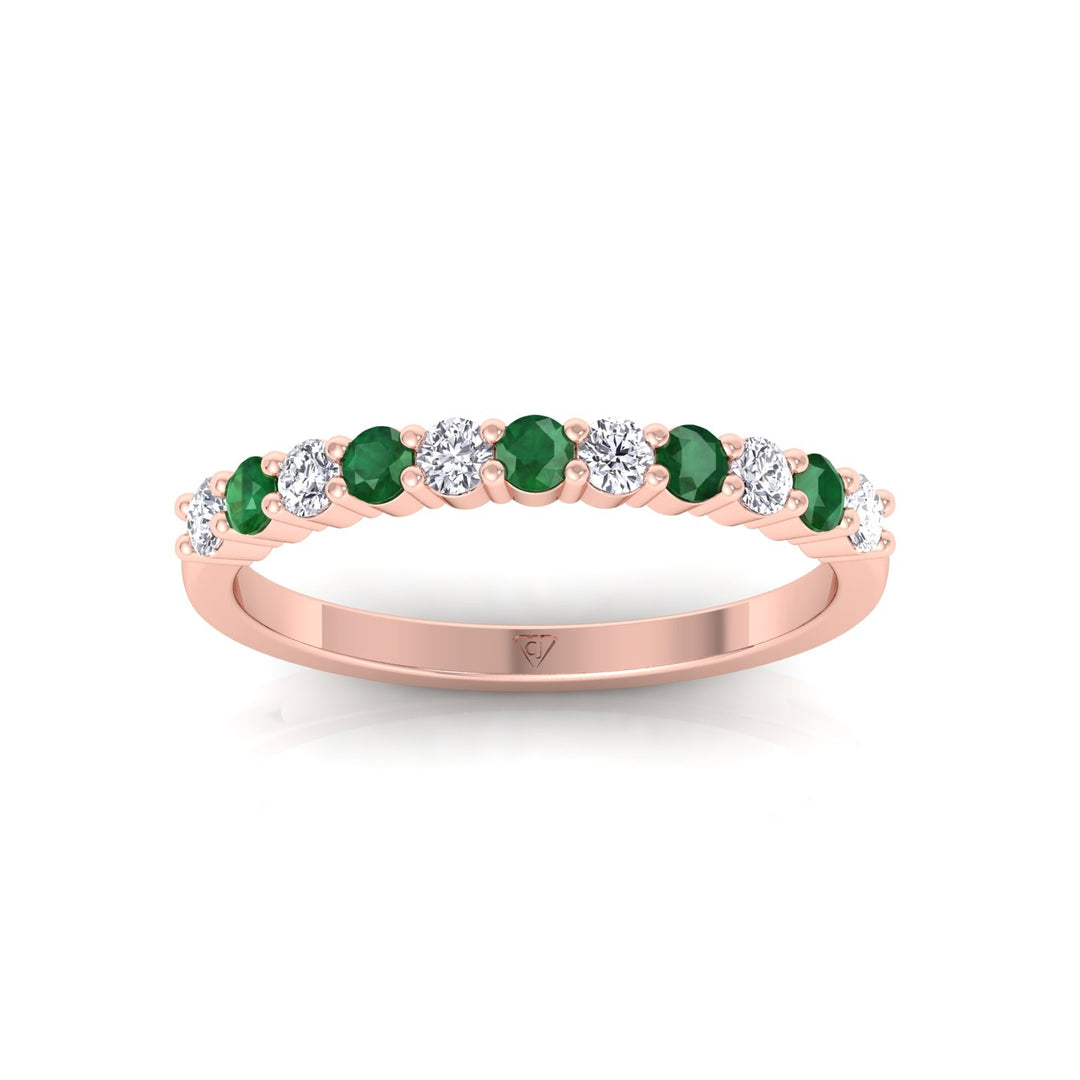 0.70CT Round Alternating Natural Green Emerald and Diamonds Halfway Eternity Band