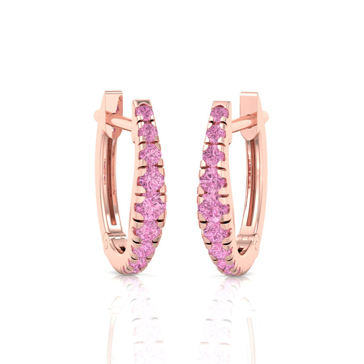 Natural Pink Sapphire Graduated Round Shape Huggie Hoop Earrings RG 2