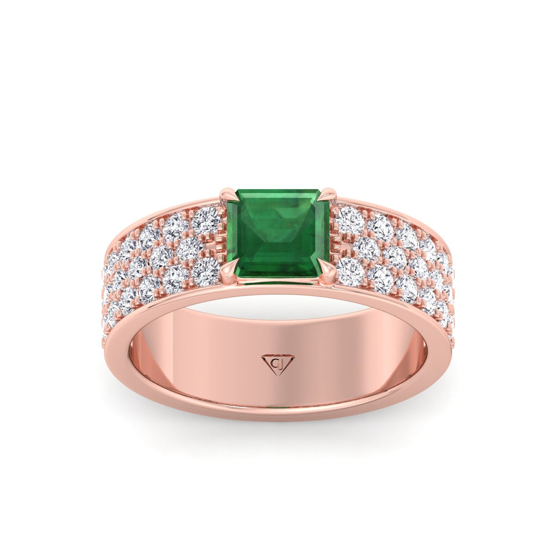 Natural Green Emerald Cushion Cut with Pave Eternity Band RG 2