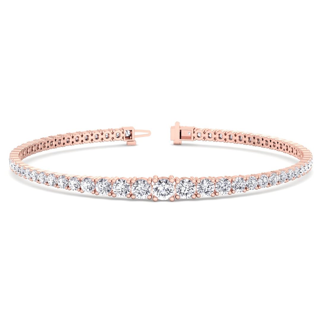 4-Prong Graduated Natural Diamond Tennis Bracelet 14K Solid Gold Rose