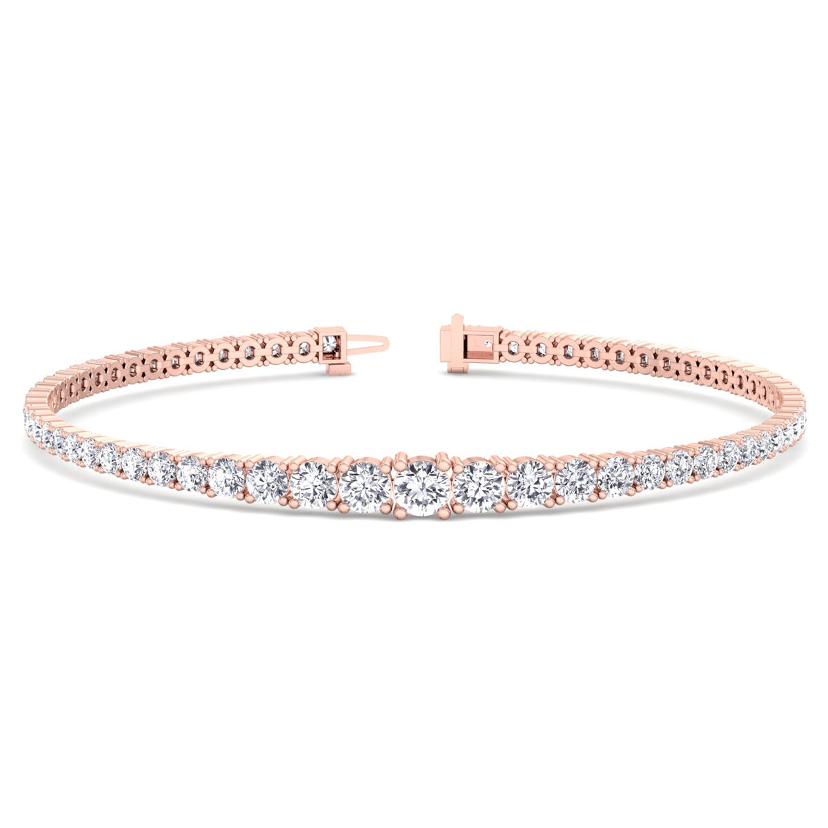 4-Prong Graduated Natural Diamond Tennis Bracelet 14K Solid Gold Rose