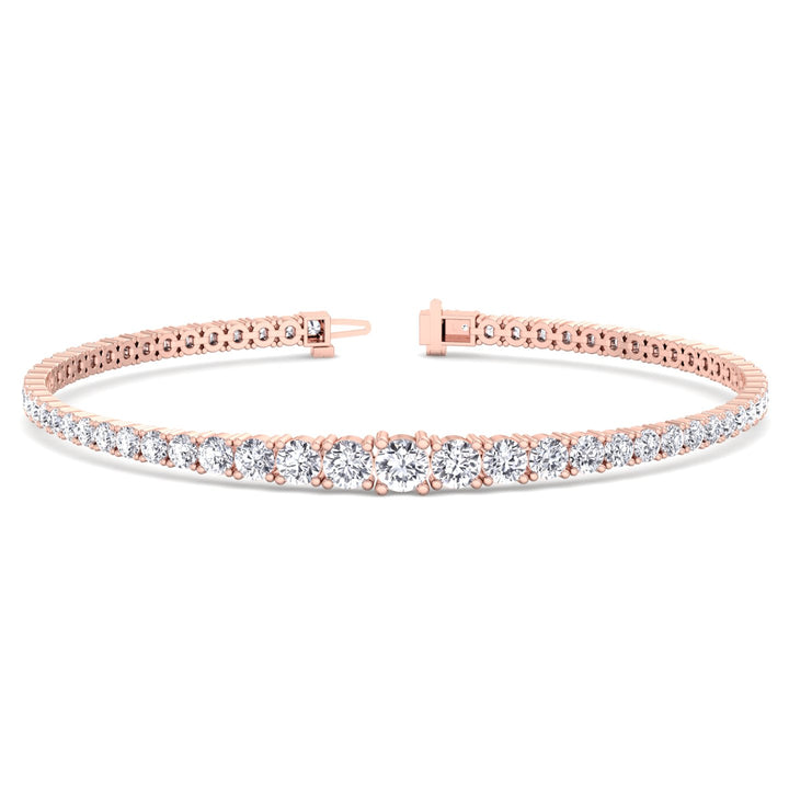 4-Prong Graduated Natural Diamond Tennis Bracelet 14K Solid Gold Rose