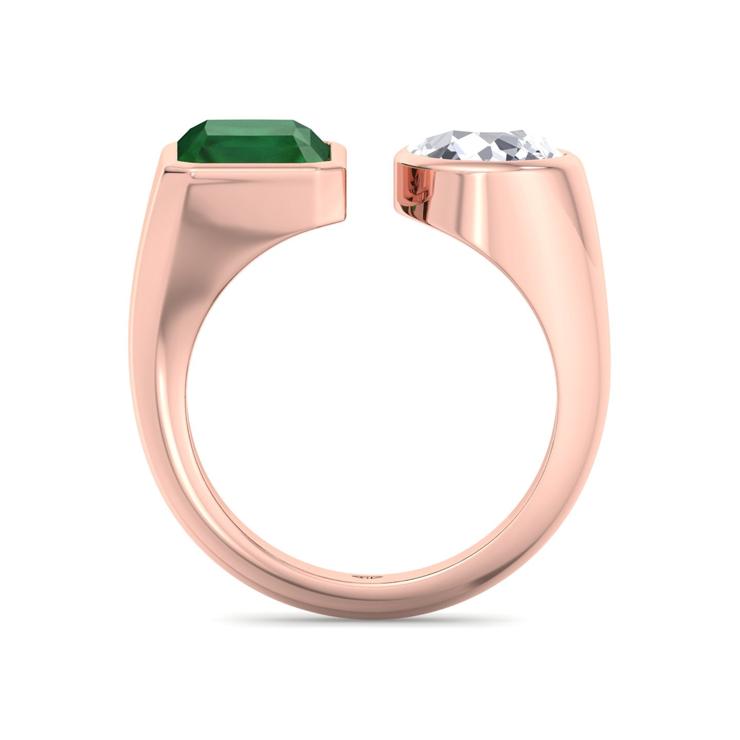Pamina - Bezel Set Toi Et Moi Green Emerald and Pear Shape Diamond Open Ring - Gem Jewelers Co