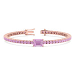Pierra - Single Stone Emerald Shape Natural Pink Sapphire Tennis Bracelet - Gem Jewelers Co