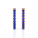 Natural Blue Sapphire Round Shape Huggie Hoop Earrings Rose Gold 18K 1