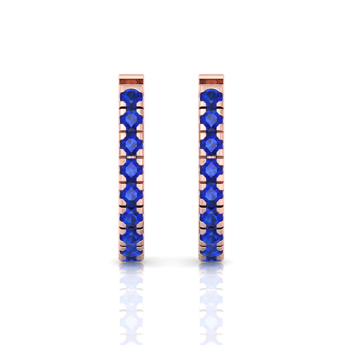Natural Blue Sapphire Round Shape Huggie Hoop Earrings Rose Gold 18K 1