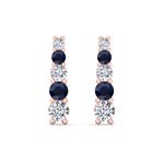 Graduated Natural Diamond and Blue Sapphire Climber Earrings-3CT-14K-Rose Gold