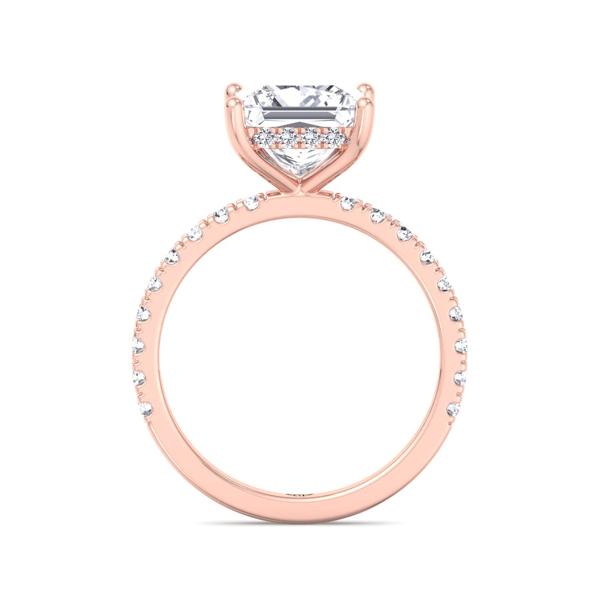 Madella - Princess Shape Hidden Halo Diamond Engagement Ring with Pave Band - Gem Jewelers Co