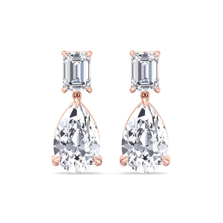 Emerald and Pear Shape Natural Diamond Drop Earrings Rose Gold 18K