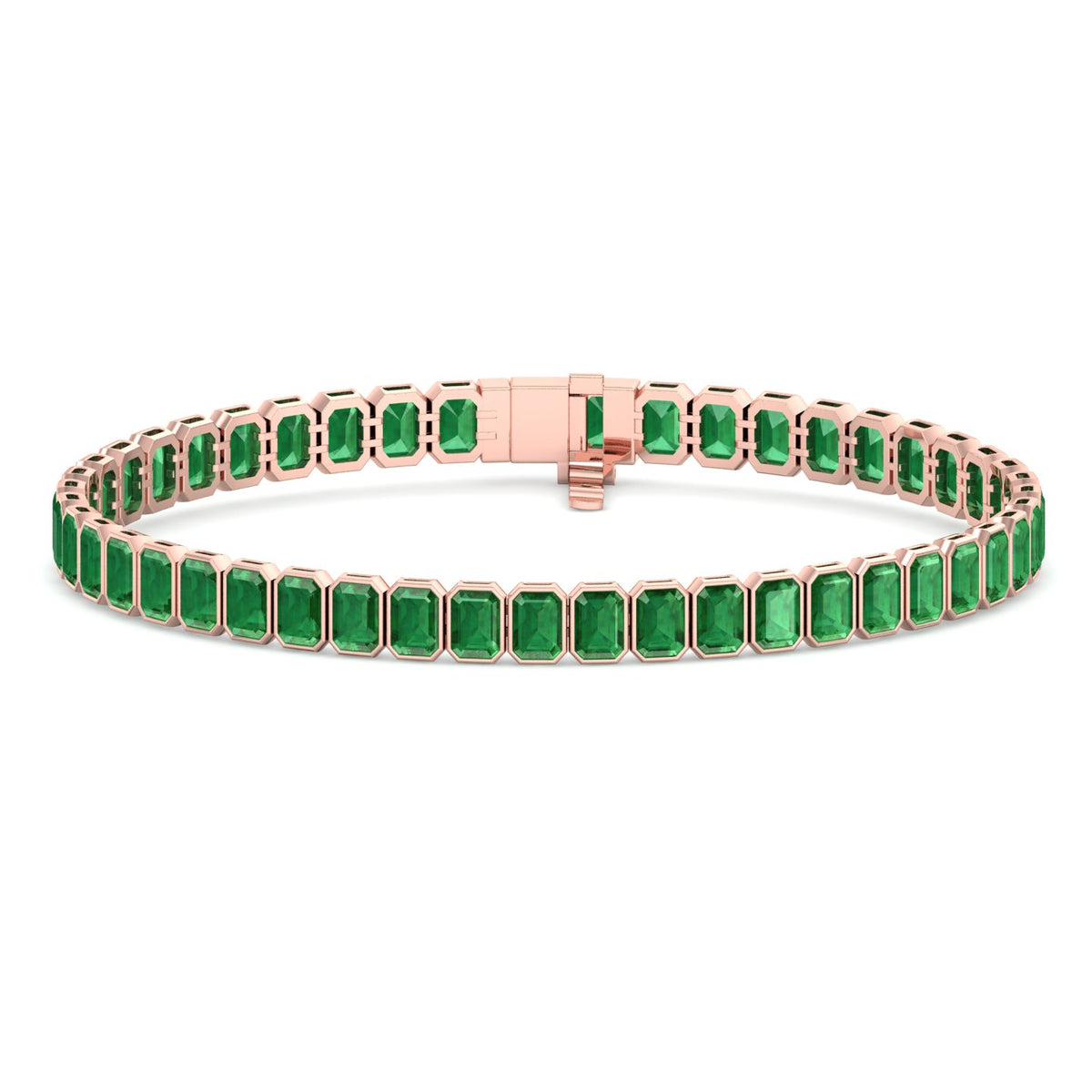 Bezel Set Emerald Cut Natural Green Emerald Tennis Bracelet Rose Gold 14K 18K