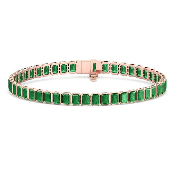Bezel Set Emerald Cut Natural Green Emerald Tennis Bracelet Rose Gold 14K 18K