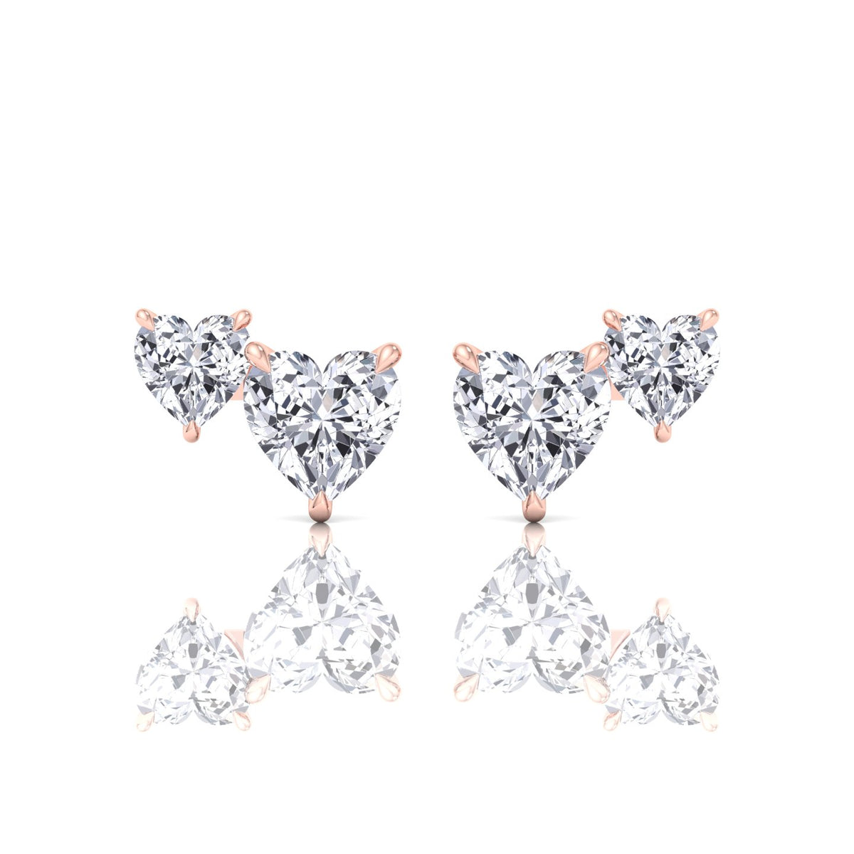 Double Heart Natural Diamond Studs-Rose Gold-14K-18K
