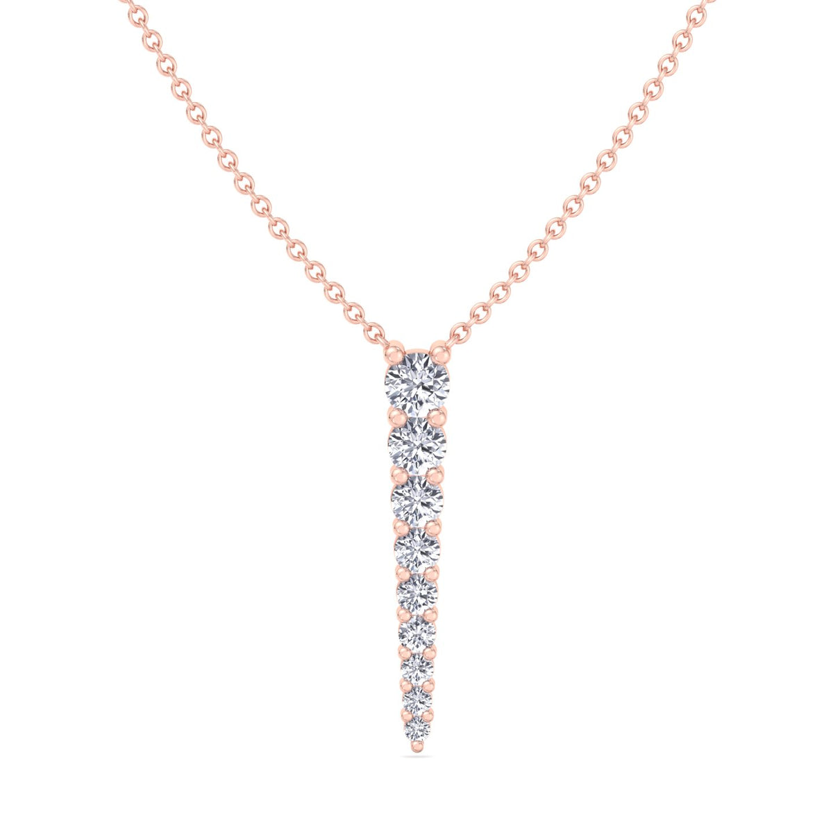 Graduated Natural Diamond Drop Pendant Rose Gold 14K 