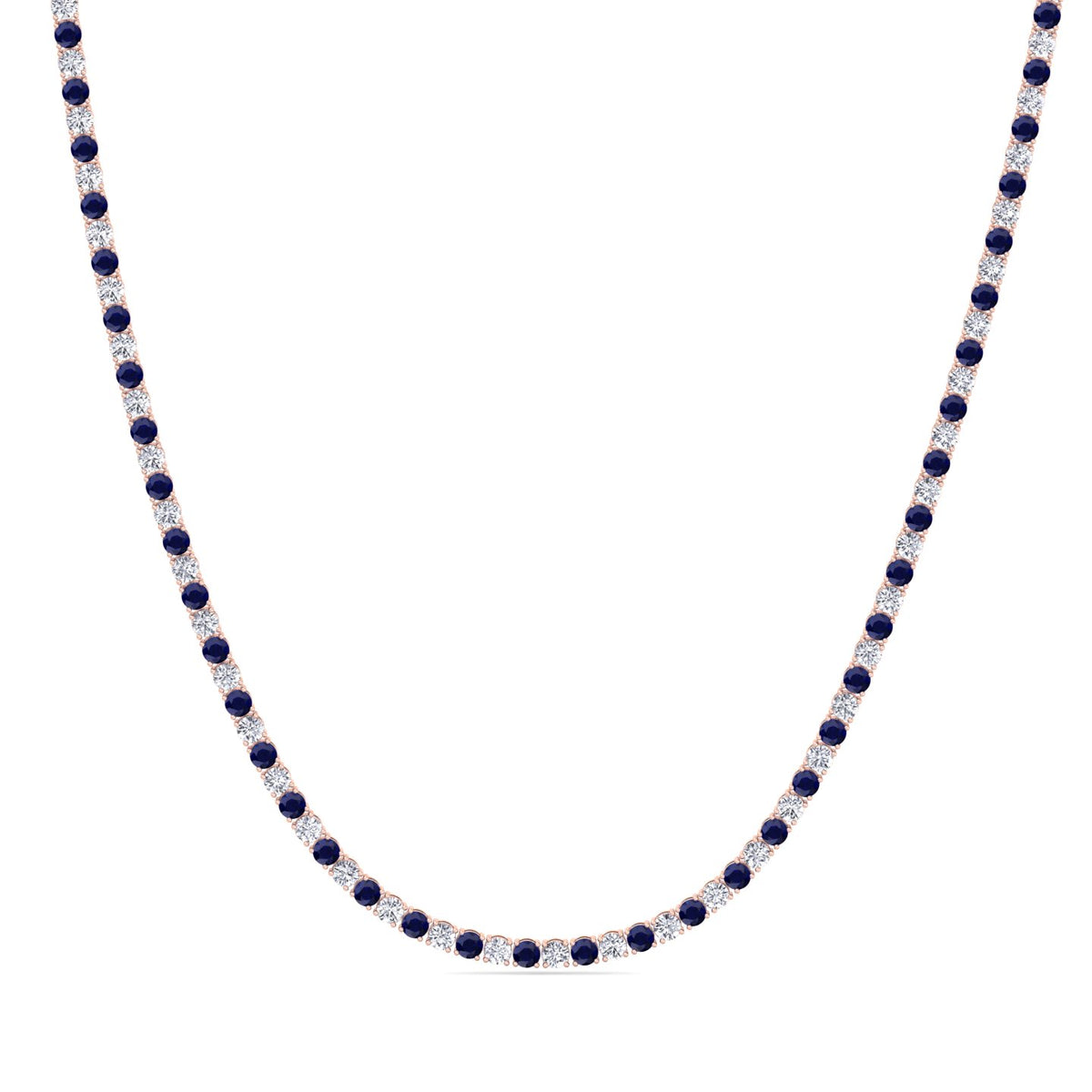 Sara - Alternating Blue Sapphire and Natural Diamond Tennis Necklace - Gem Jewelers Co