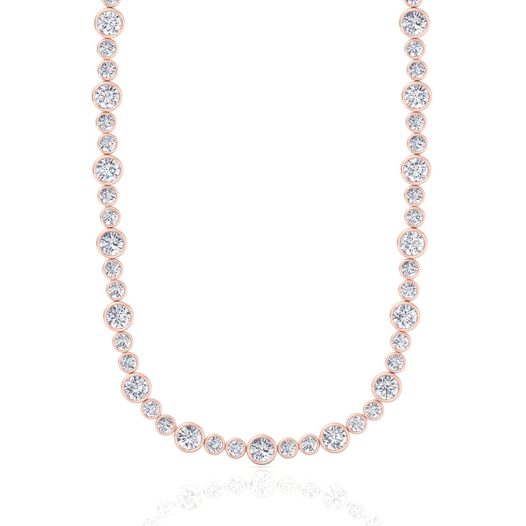 Alternating Size Bezel Set Natural Diamond Tennis Necklace Rose Gold 18K