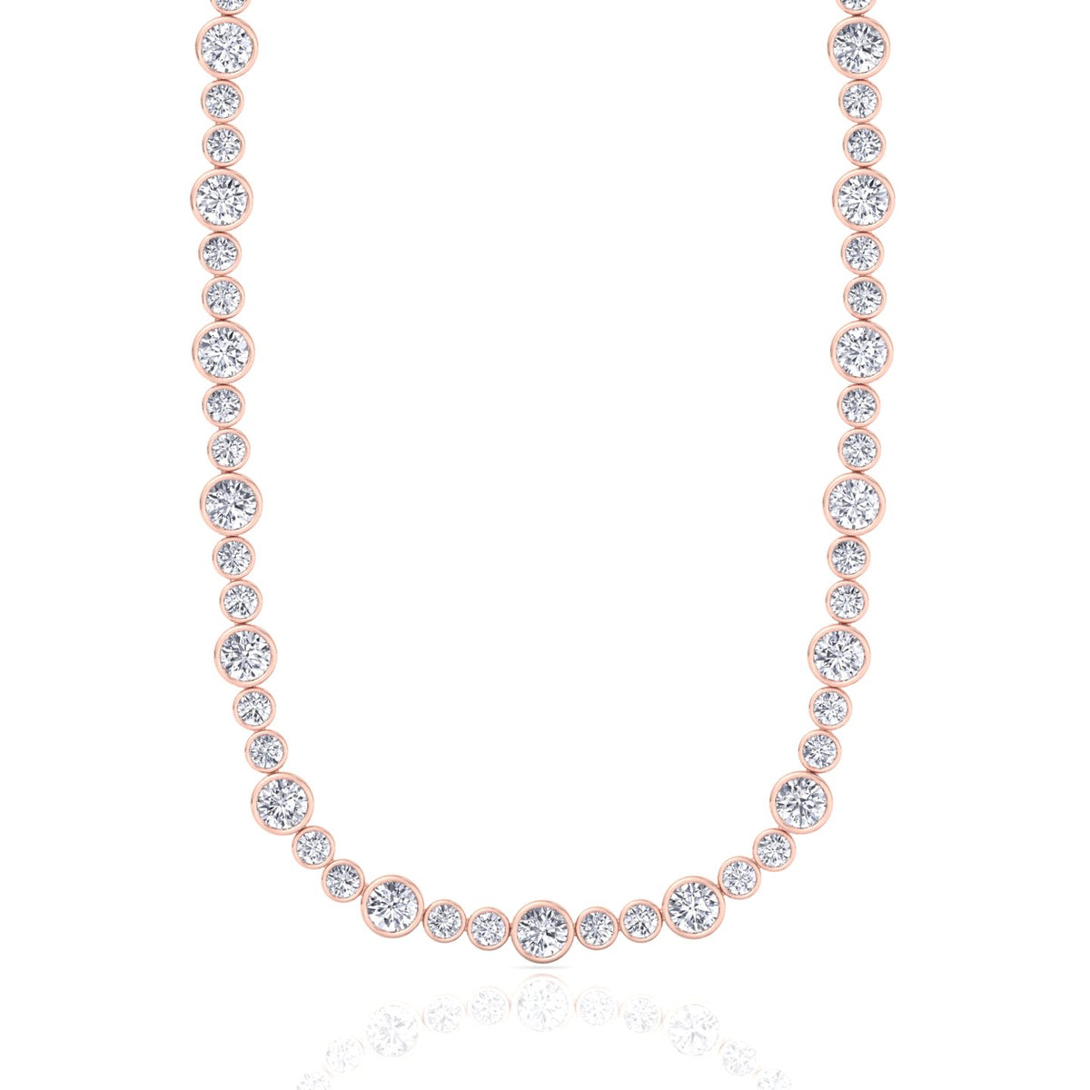 Alternating Size Bezel Set Natural Diamond Tennis Necklace Rose Gold 18K