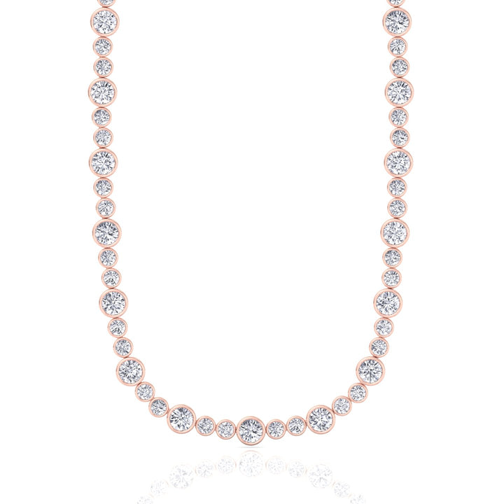 Alternating Size Bezel Set Natural Diamond Tennis Necklace Rose Gold 18K