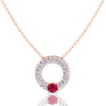 Round Shape Natural Diamond & Red Ruby Open Circle Pendant-14K-18K-Rose Gold