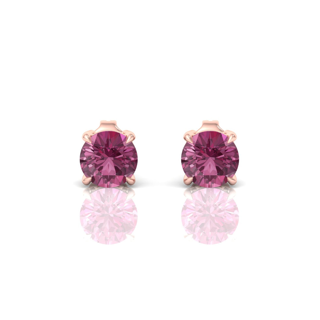 4 Prong Round Shape Natural Pink Sapphire Studs