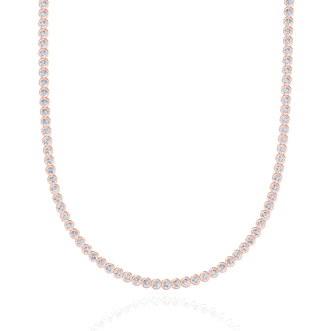 Bezel Set Natural Diamond Tennis Necklace 14K Solid Gold