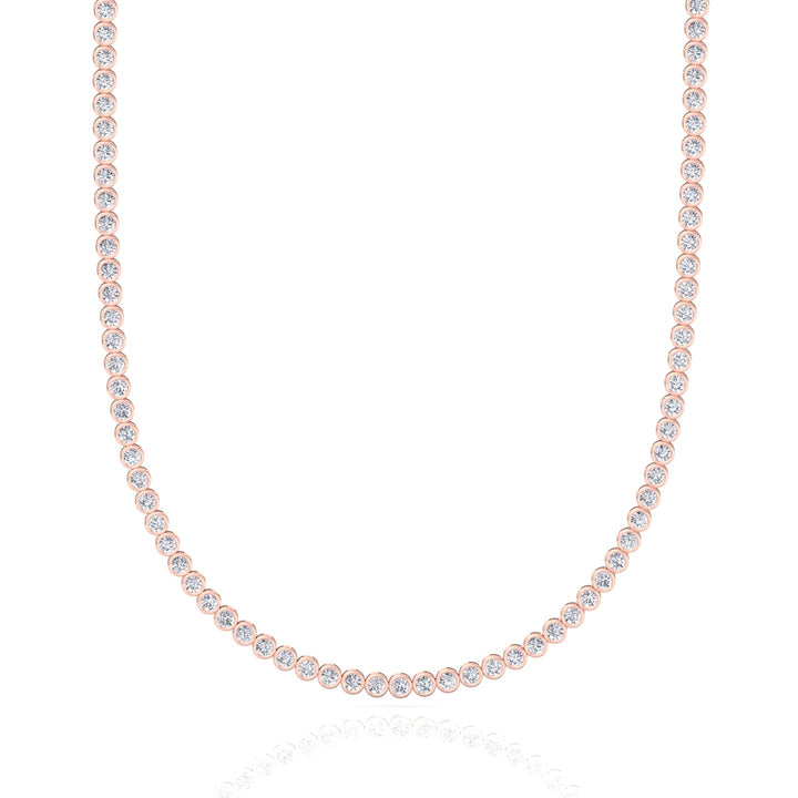 Bezel Set Natural Diamond Tennis Necklace 14K Solid Gold