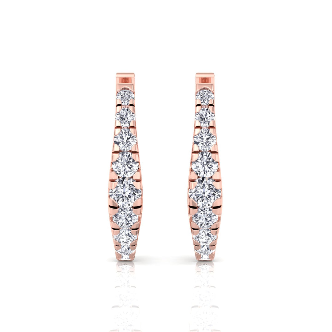 Graduated Round Shape Natural Diamond Huggie Hoop Earrings Rose Gold