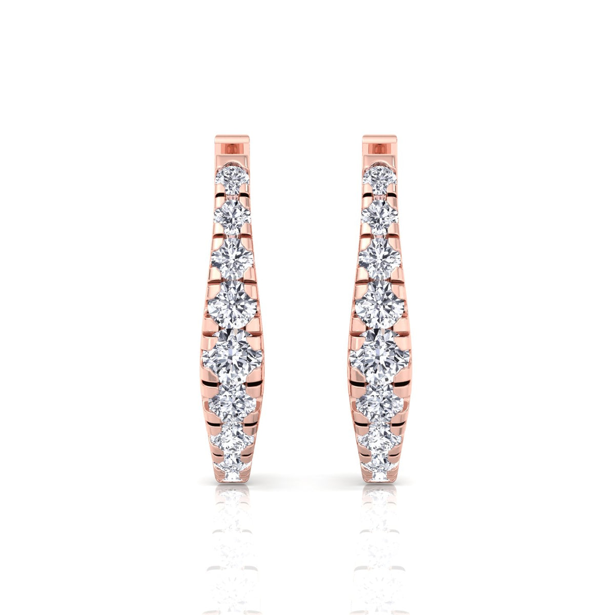 Graduated Round Shape Natural Diamond Huggie Hoop Earrings Rose Gold