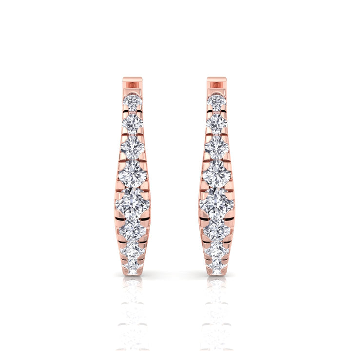 Graduated Round Shape Natural Diamond Huggie Hoop Earrings Rose Gold