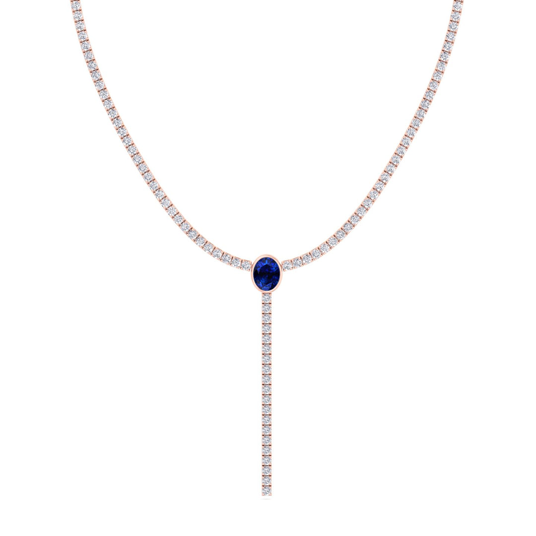 10.50CT T.W Round Natural Diamond Lariat Tennis Necklace with Natural Blue Sapphire Centerpiece