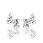 Radiant and Pear Shape Toi Et Moi Natural Diamond Studs-14K-18K-- Rose Gold