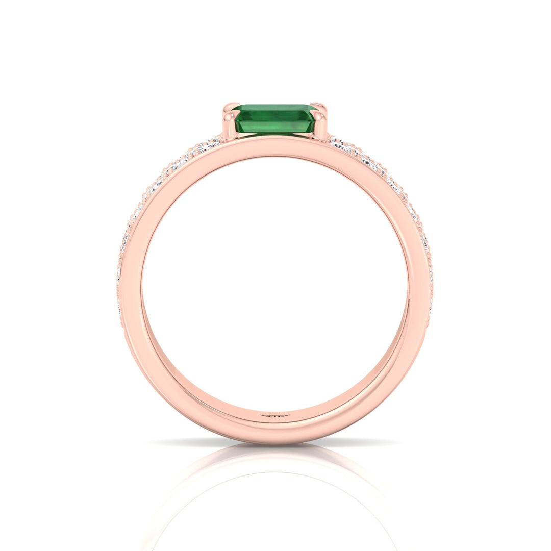Natural Green Emerald Cushion Cut with Pave Eternity Band RG 4