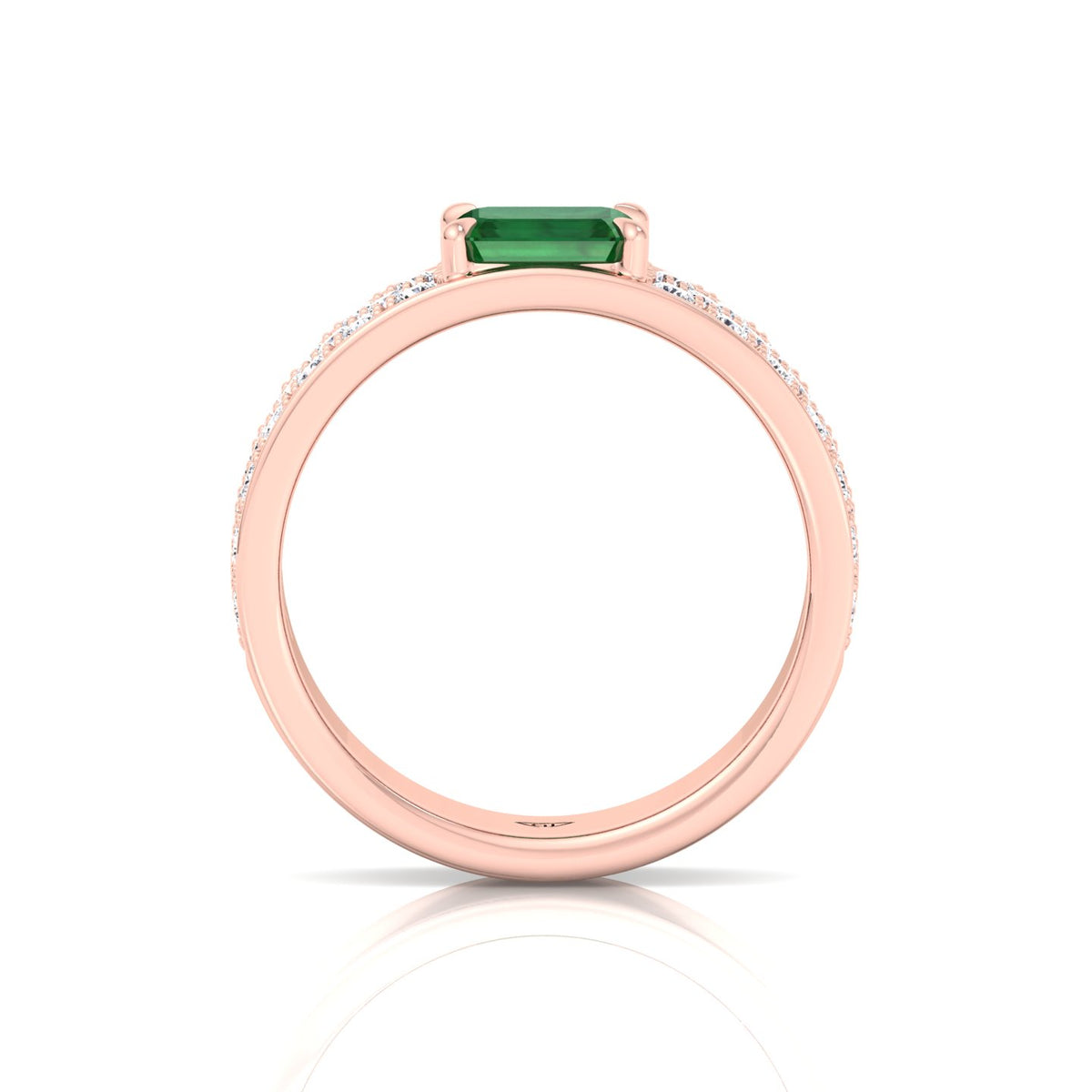 Natural Green Emerald Cushion Cut with Pave Eternity Band RG 4