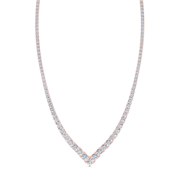 Natural Diamond V Style Chevron Tennis Necklace 14K Solid Gold