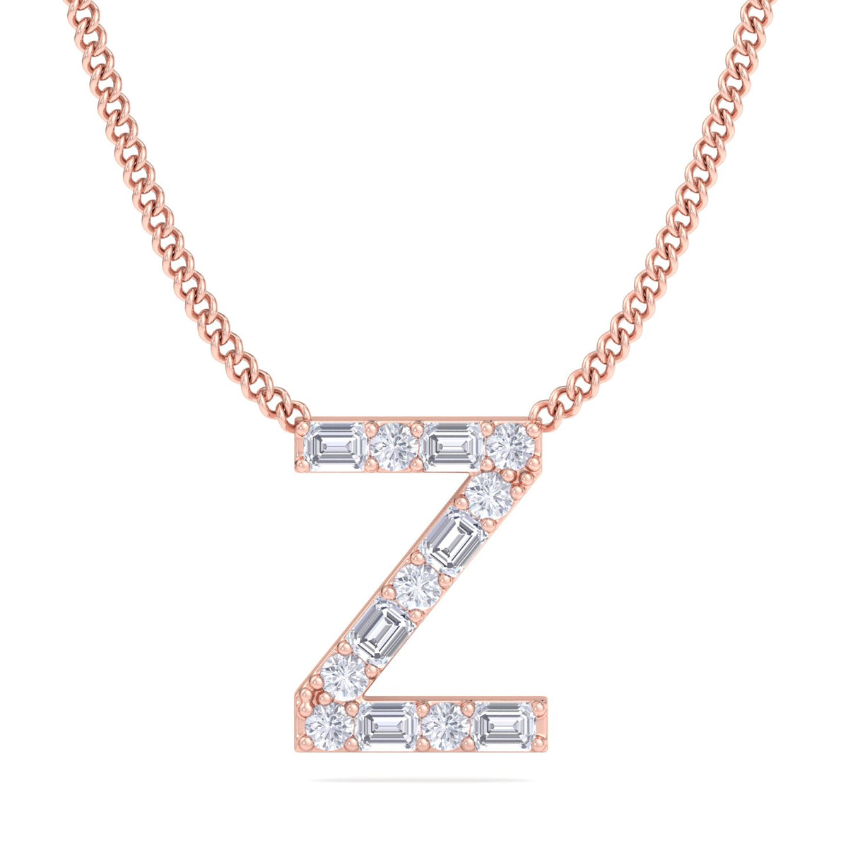 Z Initial Natural Diamond Pendant Necklace Rose Gold  18K