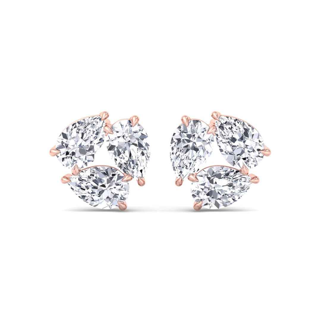3 Piece Pear Shape Natural Diamond Studs Rose Gold 14K