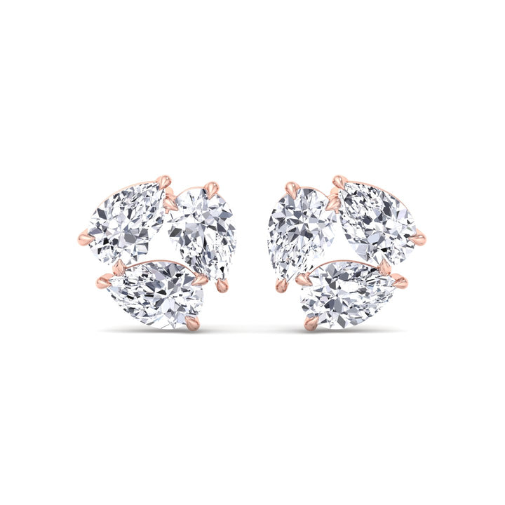 3 Piece Pear Shape Natural Diamond Studs Rose Gold 14K