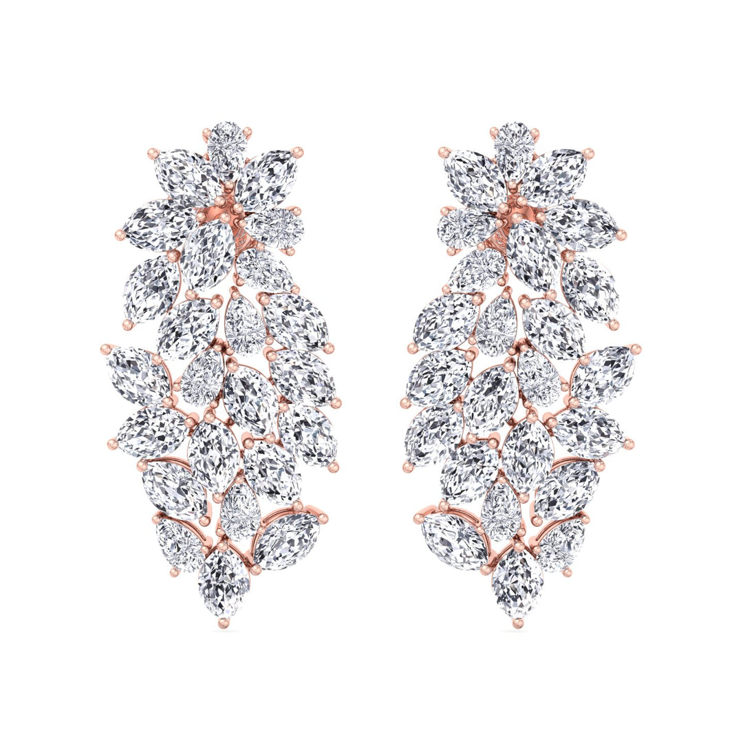 Cluster Pear and Marquise Shape Natural Diamond Drop Earrings Rose Gold 14K 